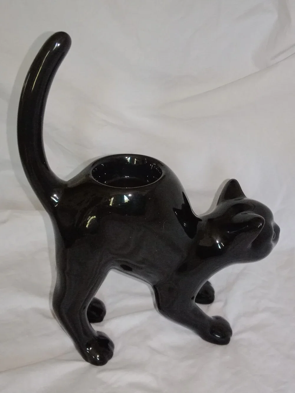 Vintage Retired Halloween Scared Kitty Cat Candle Holder PartyLite 9 3/4